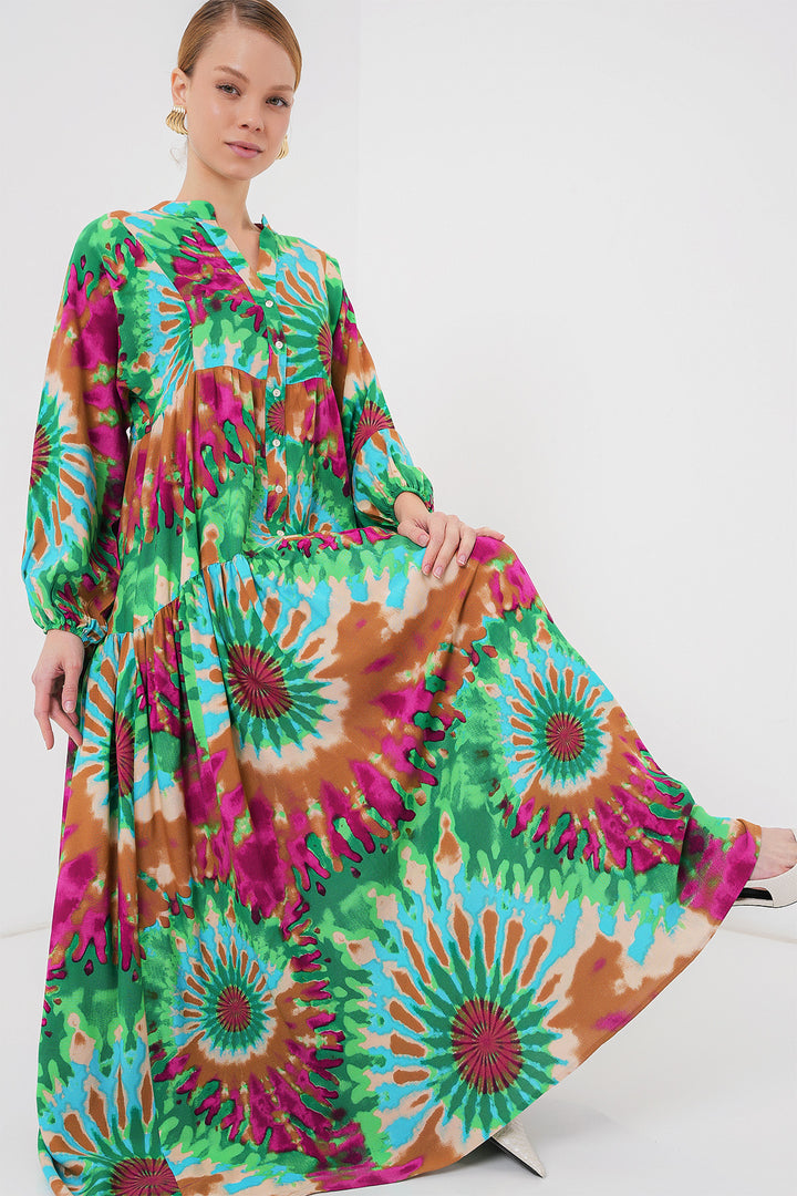 BGD Women Authentic Patterned Hijab Dress - Green 9 - Zhovti Vody