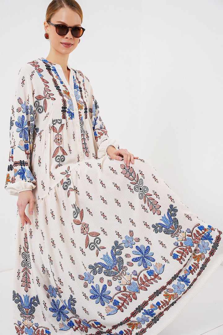 BGD Women Authentic Patterned Hijab Dress - Z. Blue - Huixquilucan