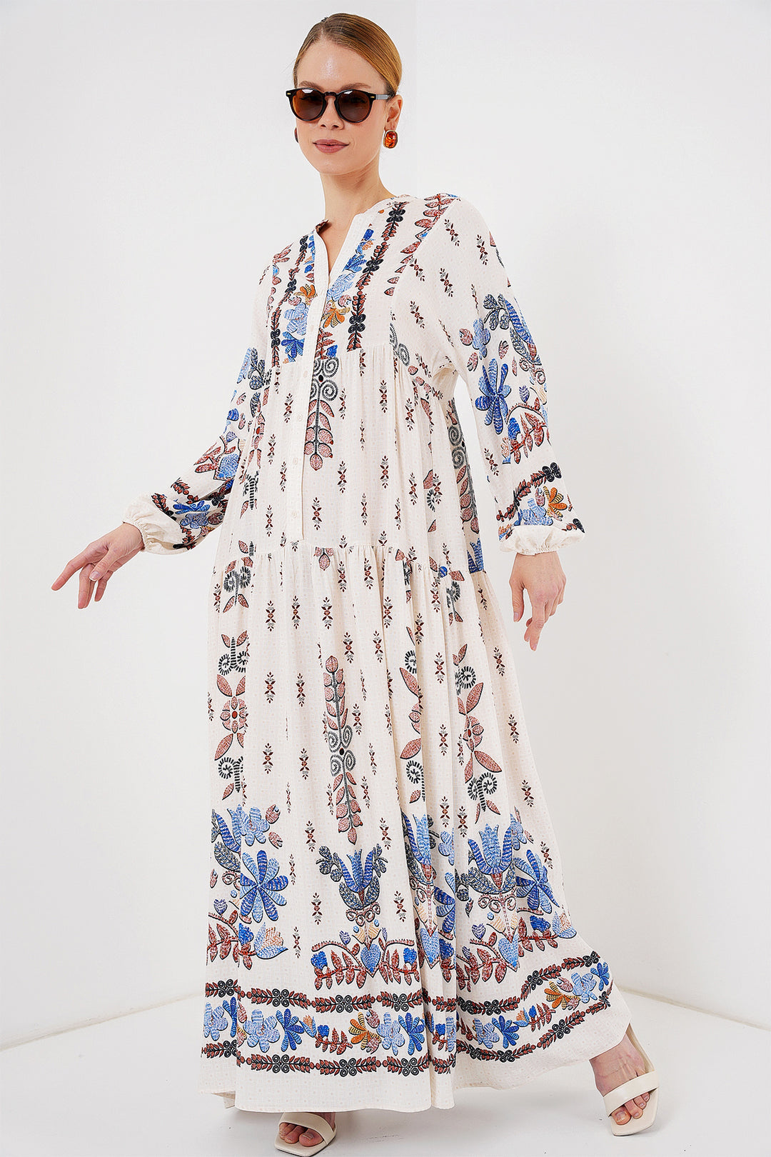 BGD Women Authentic Patterned Hijab Dress - Z. Blue - Huixquilucan