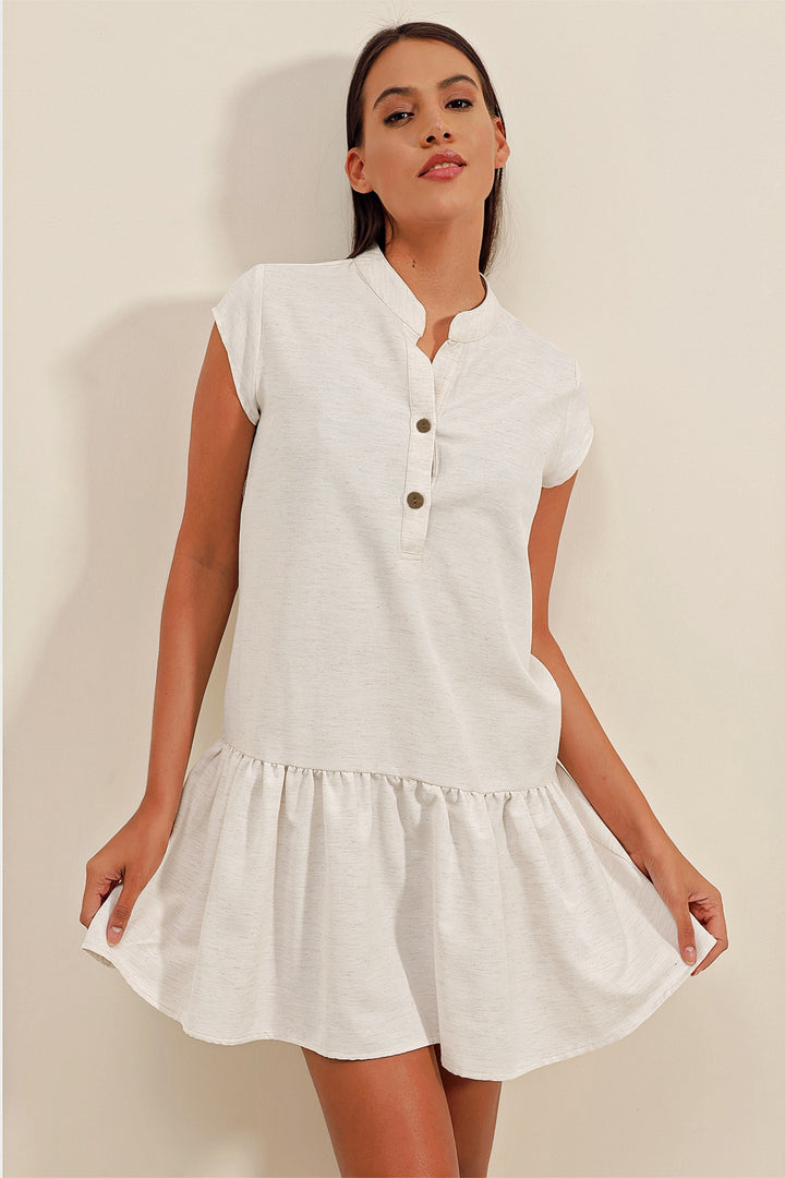 BGD Women Linen Mini Dress - Ecru - Avondale