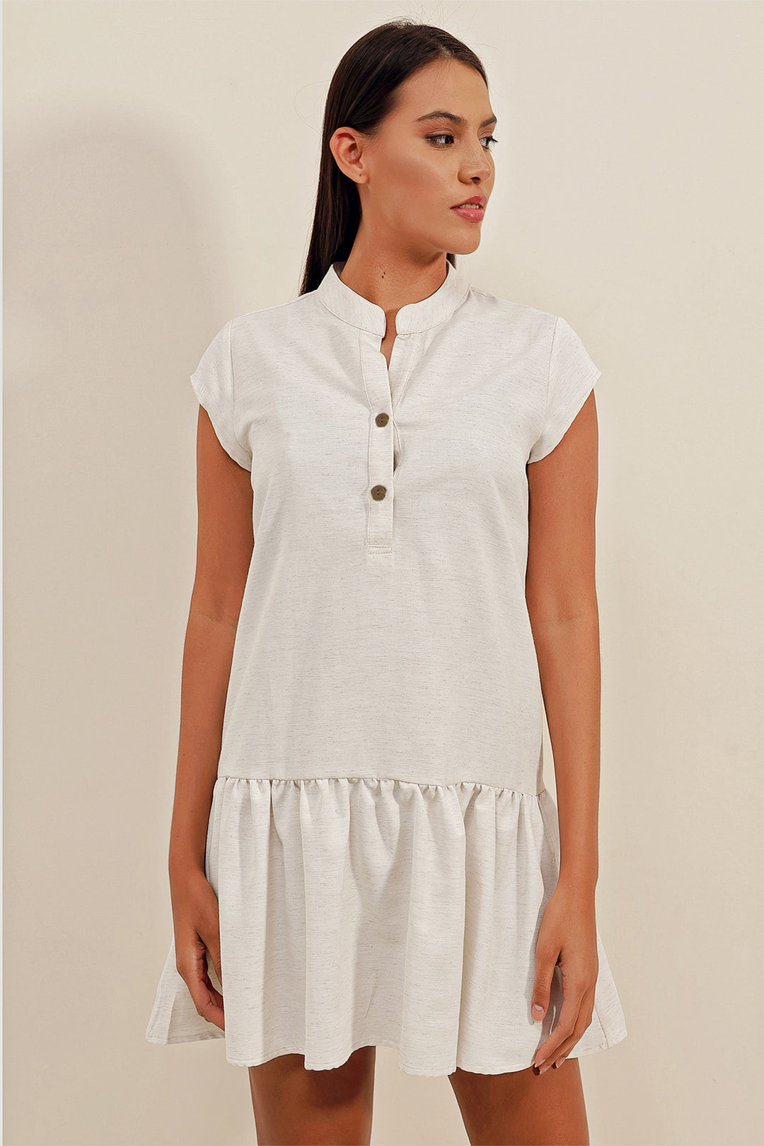 BGD Women Linen Mini Dress - Ecru - Avondale