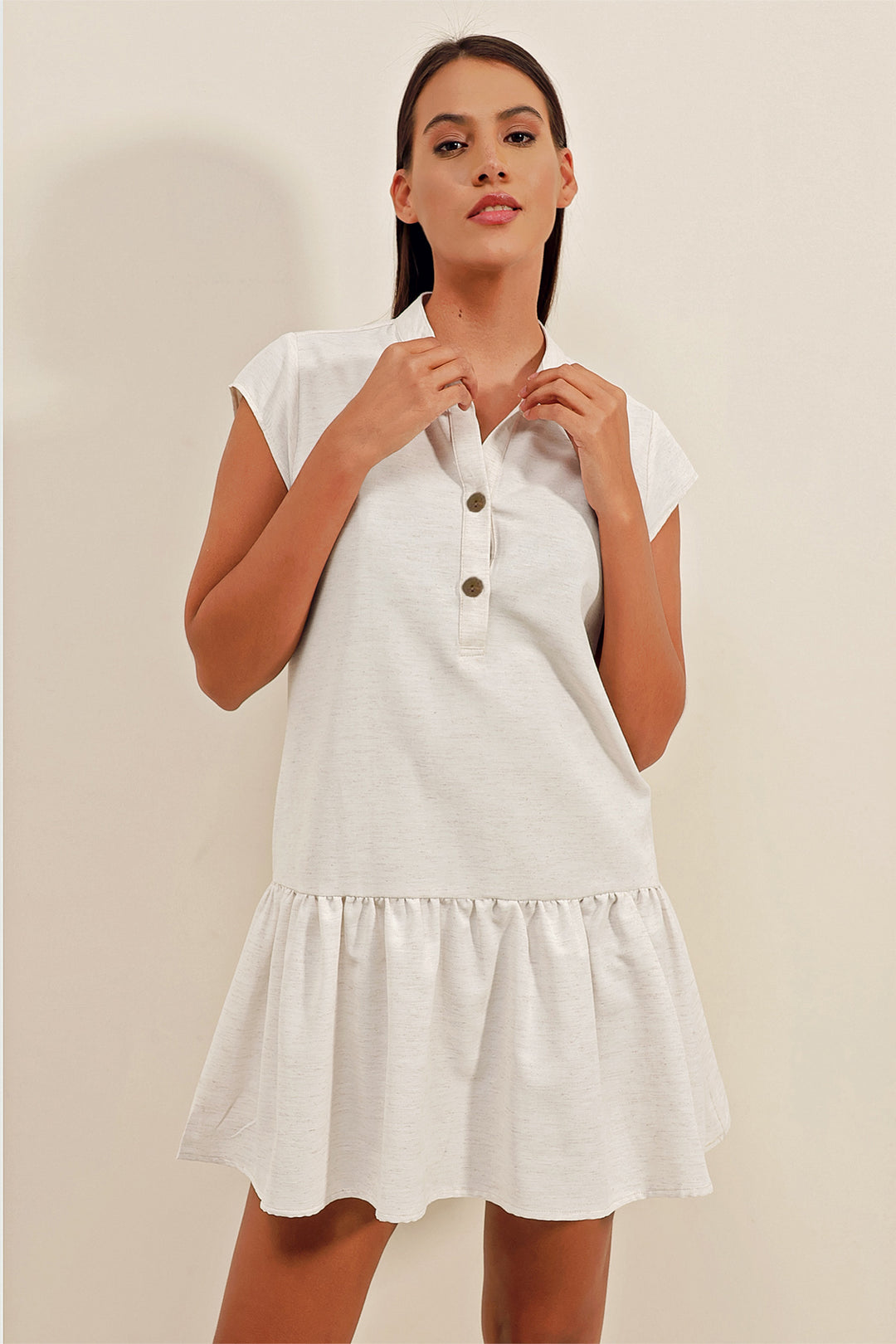 BGD Women Linen Mini Dress - Ecru - Avondale