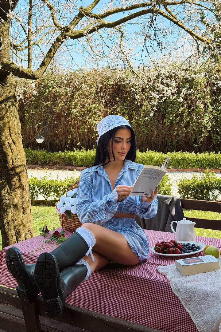 EYY Women Blue Striped Shorts Set - Lida
