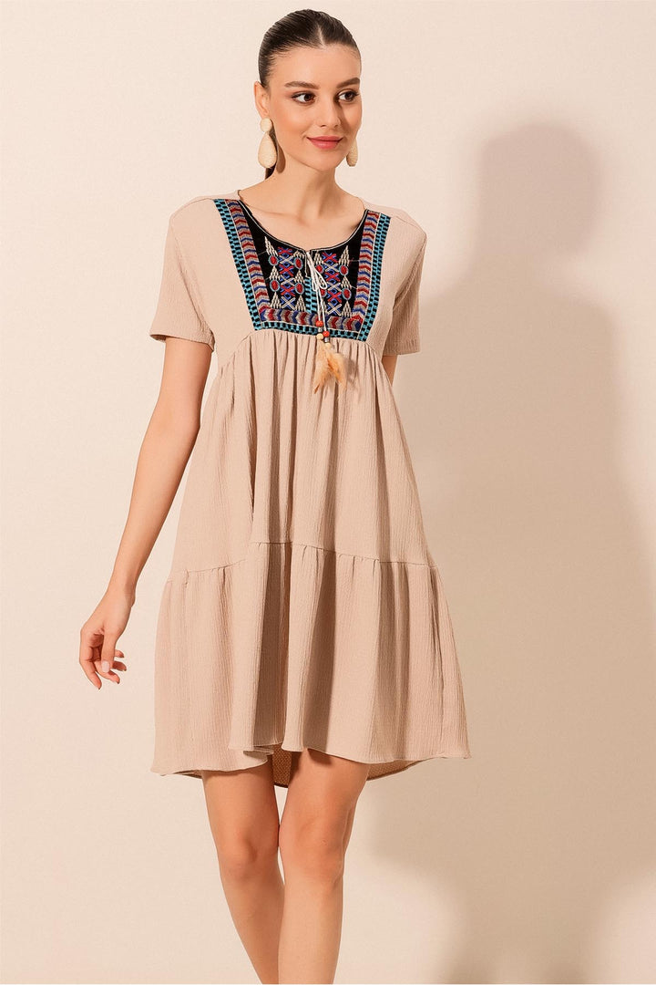 BGD Women Embroidered Knit Dress - Beige - Kingswood