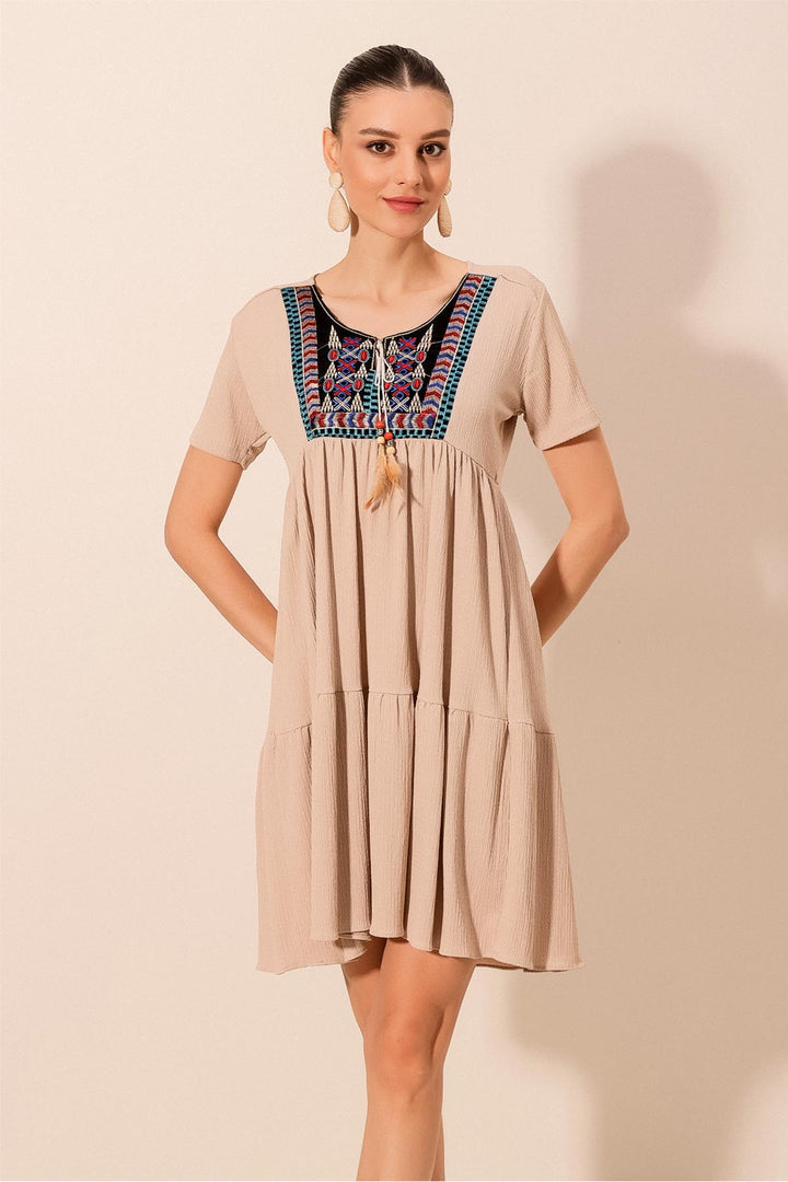 BGD Women Embroidered Knit Dress - Beige - Kingswood