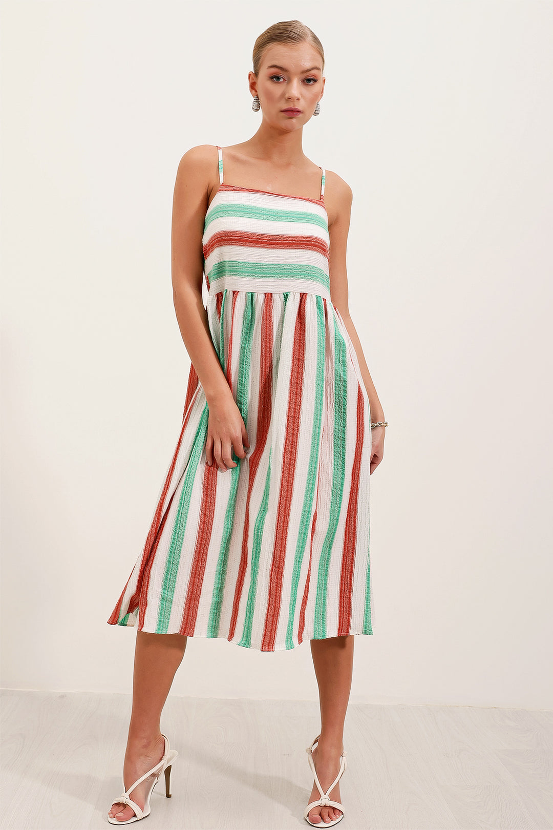 BGD Women Striped Knit Dress with Straps - Green - Avondale