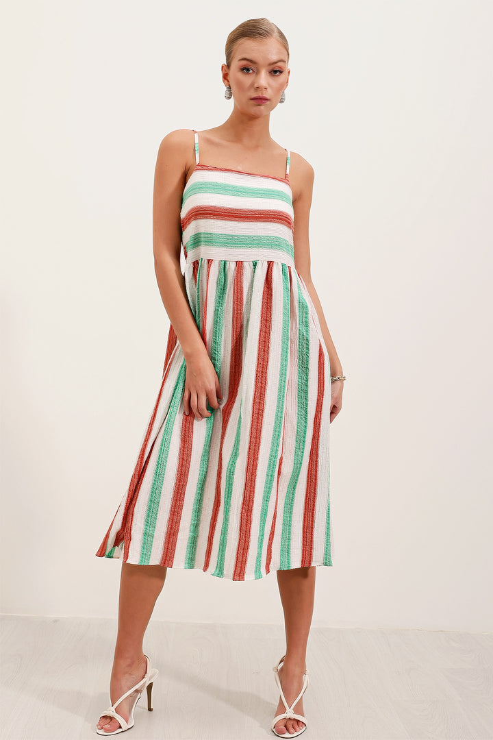 BGD Women Striped Knit Dress with Straps - Green - Avondale