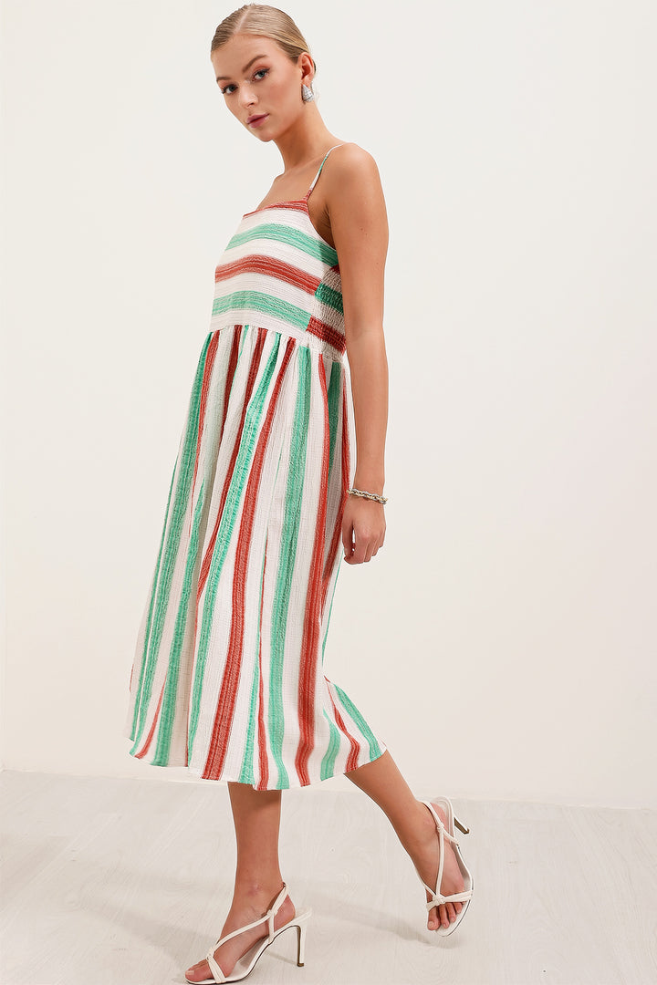 BGD Women Striped Knit Dress with Straps - Green - Avondale