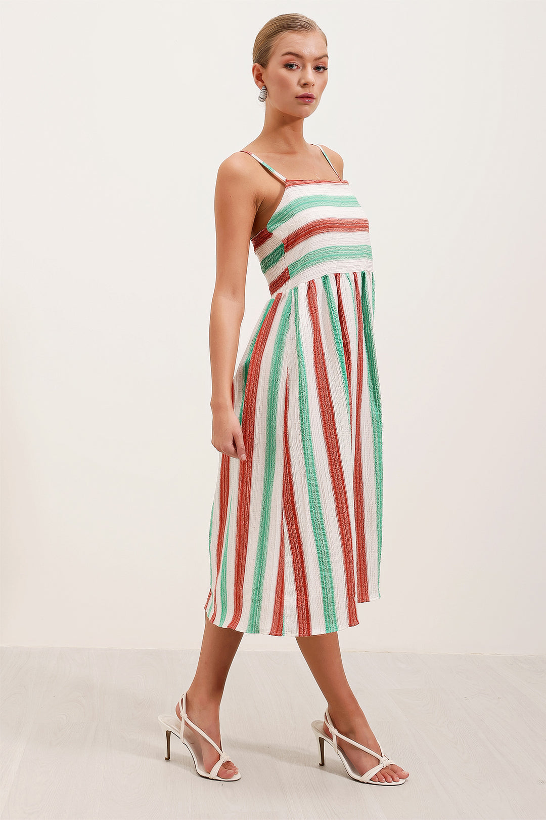 BGD Women Striped Knit Dress with Straps - Green - Avondale