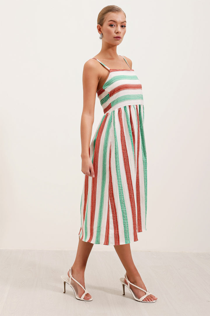 BGD Women Striped Knit Dress with Straps - Green - Avondale
