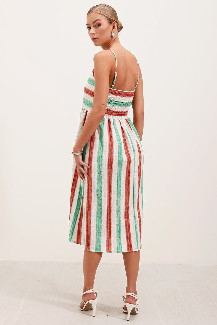 BGD Women Striped Knit Dress with Straps - Green - Avondale