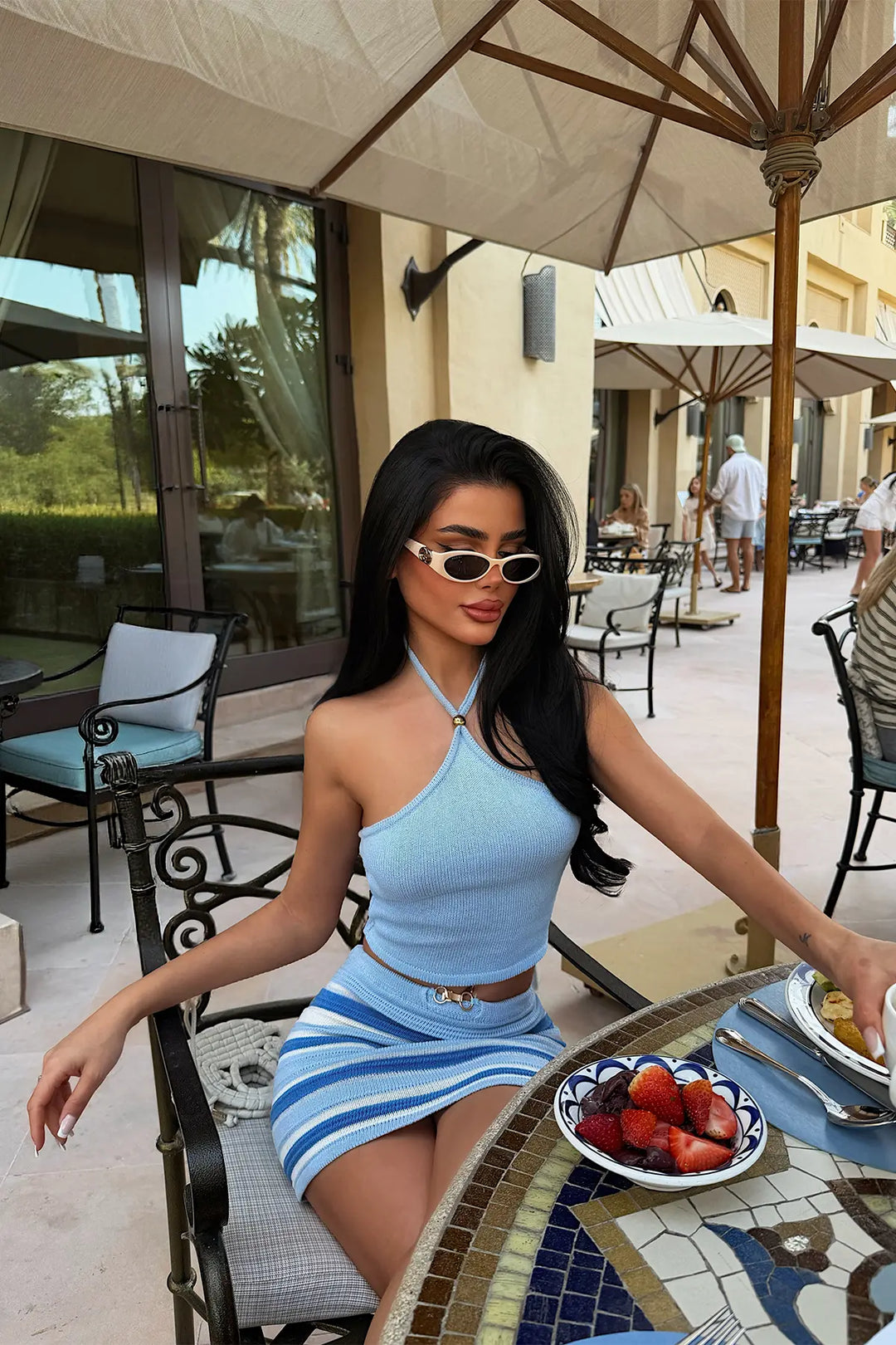 EYY Women Blue Striped Mini Skirt Set - Giugliano in Campania