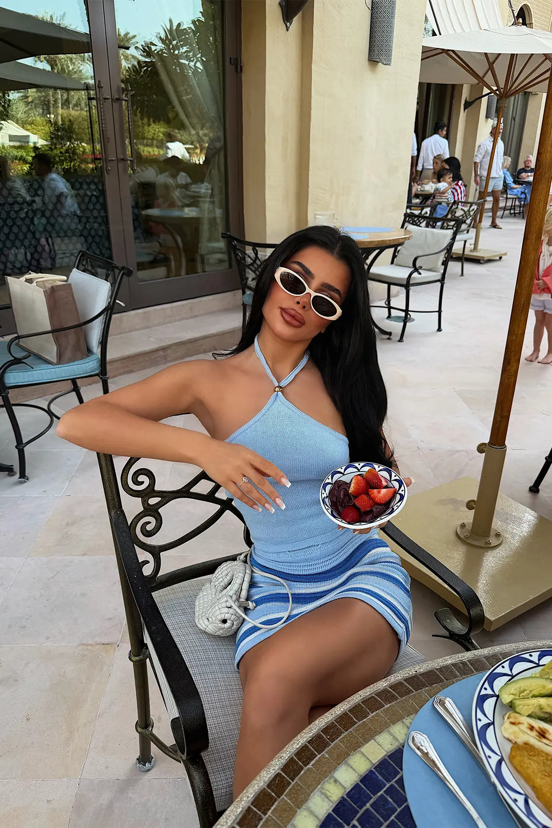 EYY Women Blue Striped Mini Skirt Set - Giugliano in Campania
