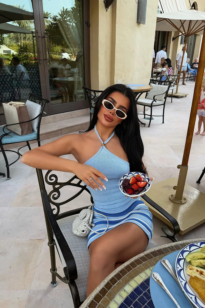 EYY Women Blue Striped Mini Skirt Set - Giugliano in Campania