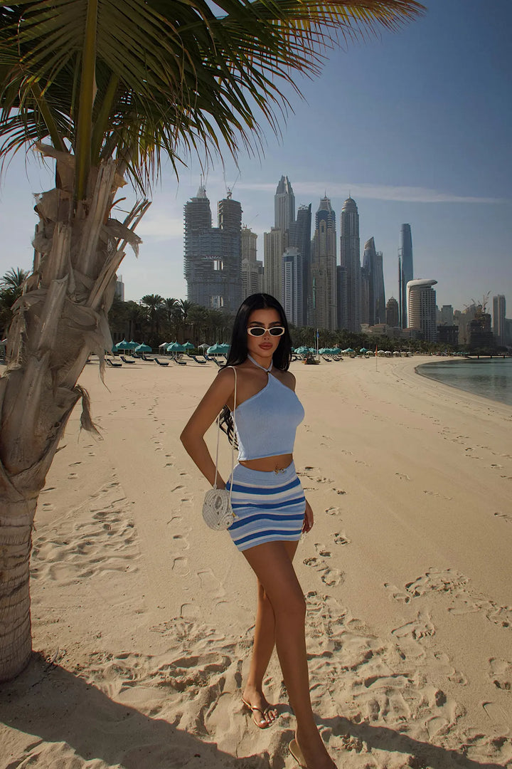 EYY Women Blue Striped Mini Skirt Set - Giugliano in Campania