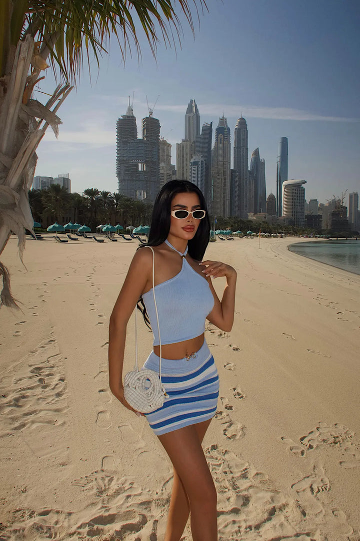 EYY Women Blue Striped Mini Skirt Set - Giugliano in Campania