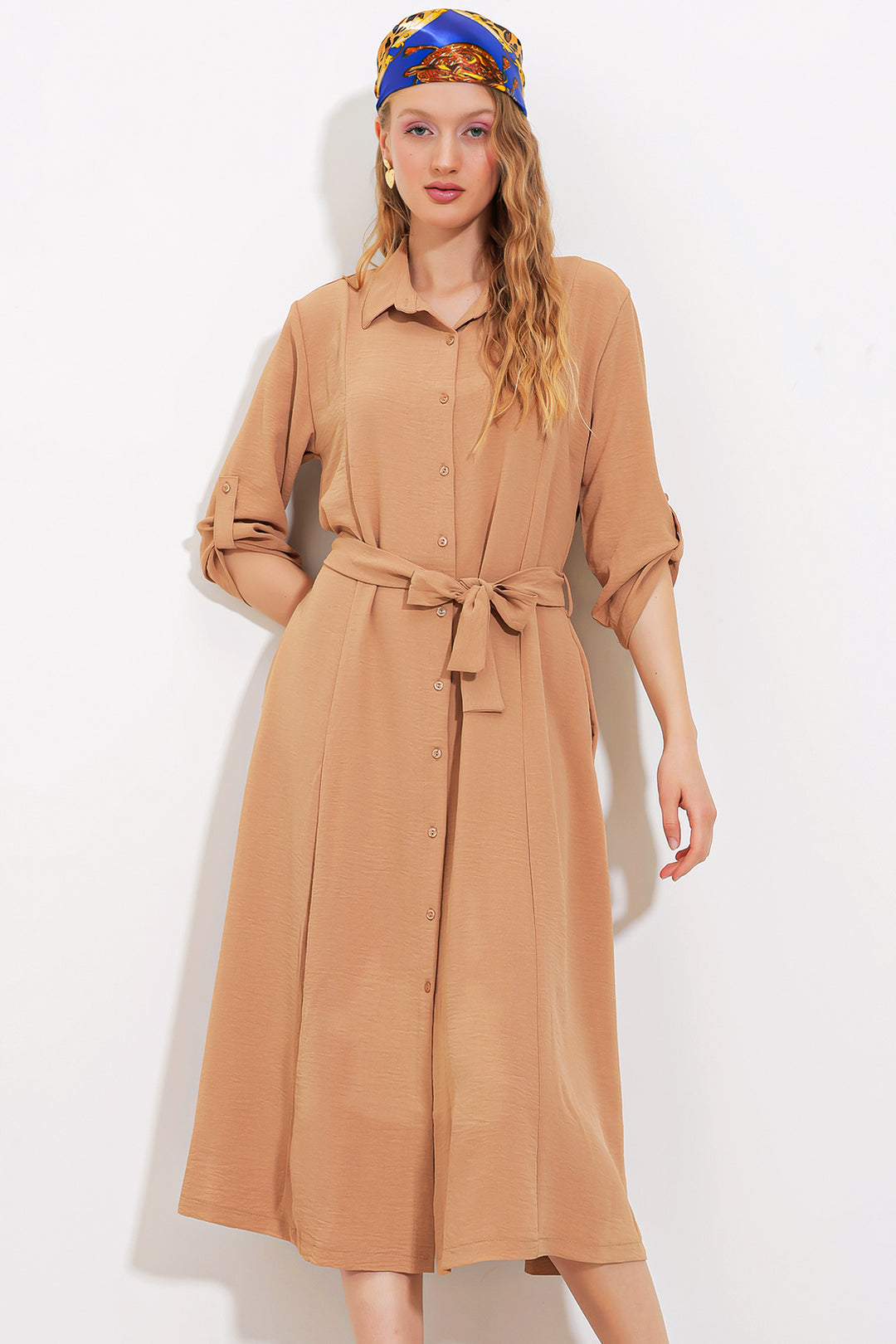 BGD Women Woman Camel Belted Shirt Dress 2442 Avondale – Clos
