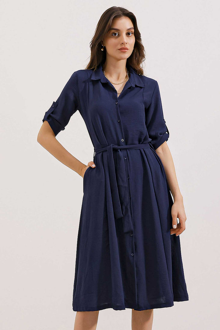 BGD Women Woman Blue Belted Shirt Dress 2442 - Schaarbeek