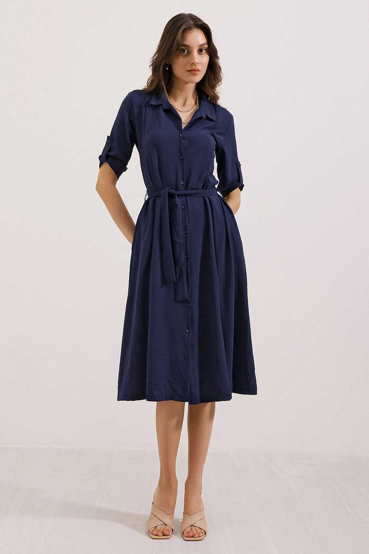 BGD Women Woman Blue Belted Shirt Dress 2442 - Schaarbeek