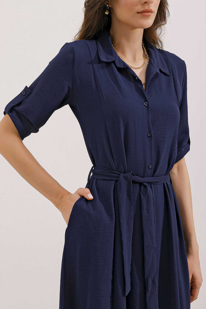 BGD Women Woman Blue Belted Shirt Dress 2442 - Schaarbeek