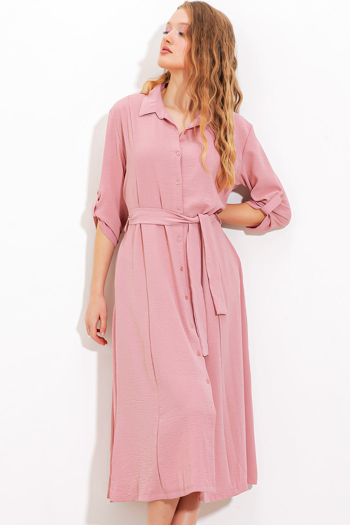 BGD Women Woman Powder Belted Shirt Dress 2442 - Avondale
