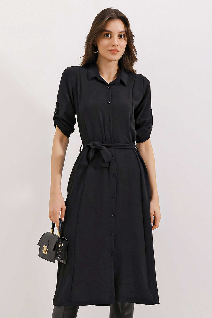 BGD Women Woman Black Belted Shirt Dress 2442 - Avondale