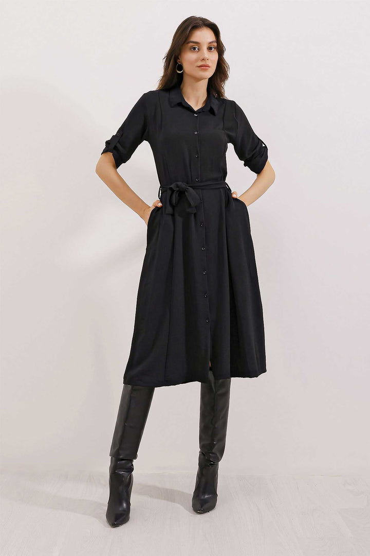 BGD Women Woman Black Belted Shirt Dress 2442 - Avondale