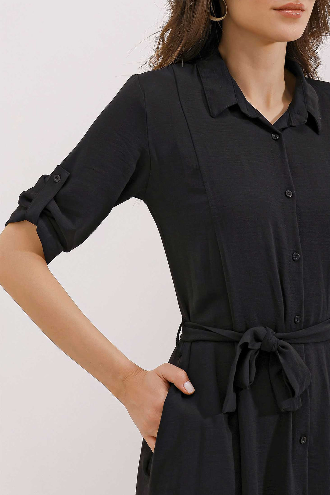 BGD Women Woman Black Belted Shirt Dress 2442 - Avondale
