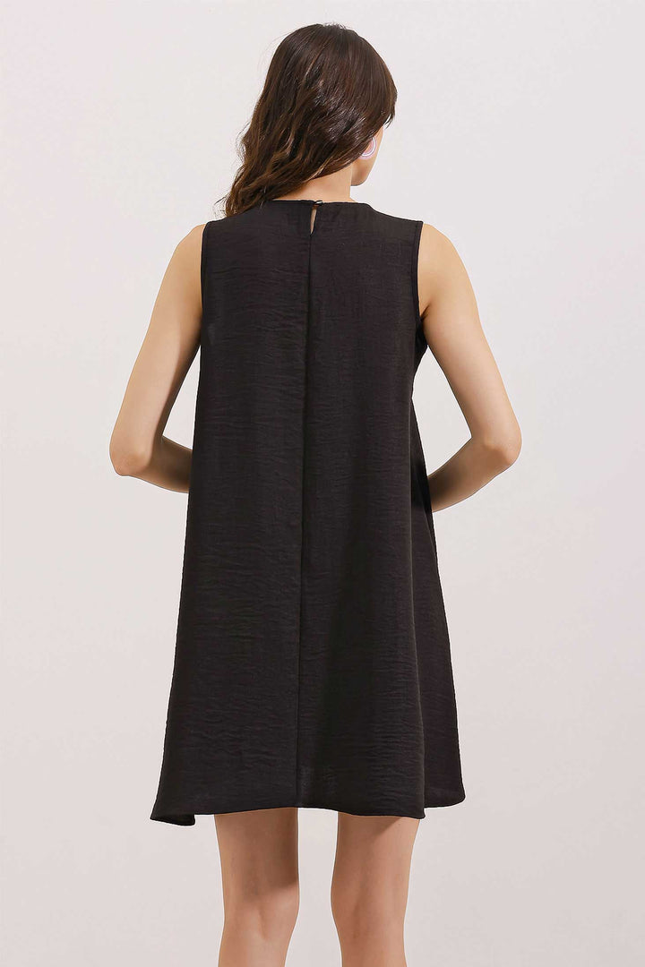 BGD Women Detailed Mini Linen Dress - Black - Viti