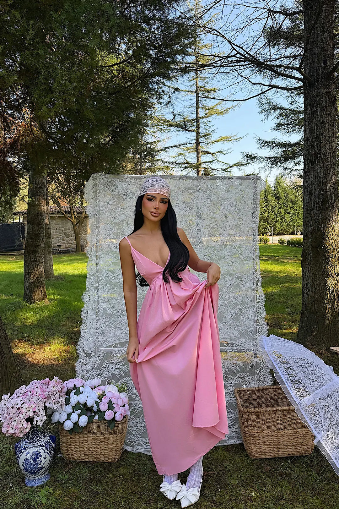 EYY Women Pink Strappy Long Dress - St. Peters