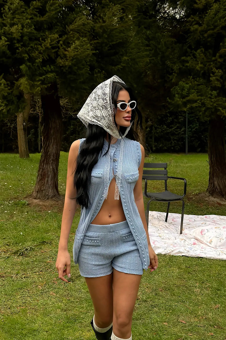 EYY Women Blue Alfie Mini Shorts Knit Set - Richmond