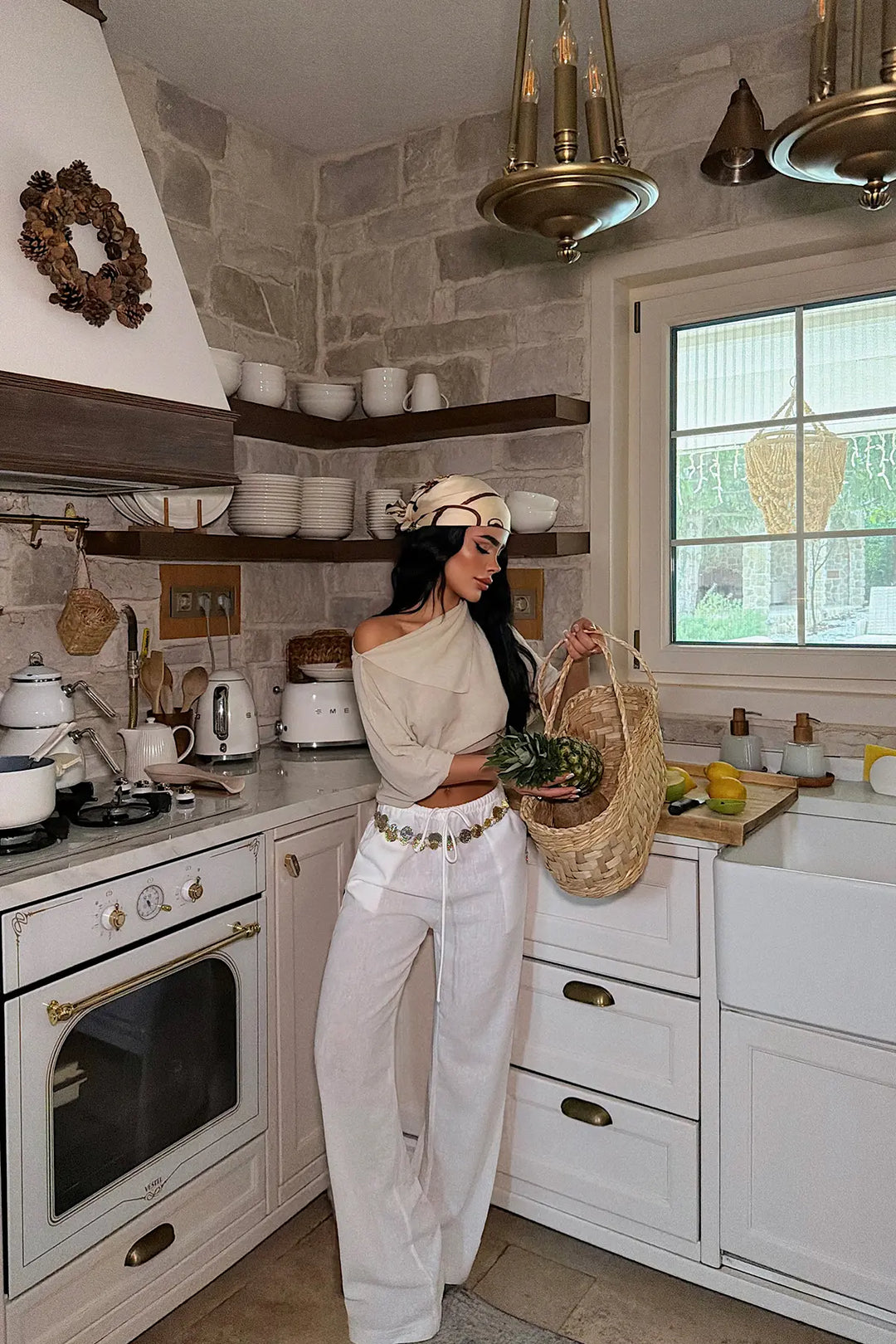 EYY Women White Wide-Leg Trousers with Drawstring - Carmel