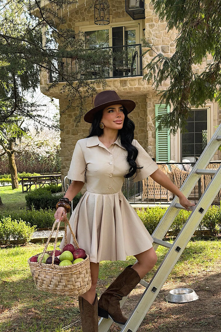 EYY Women Beige Buttoned Dress - Abertawe