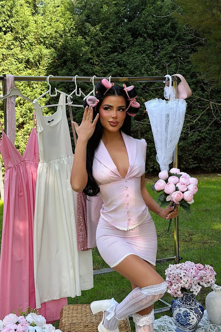 EYY Women Pink Striped Skirt Set - Camberley
