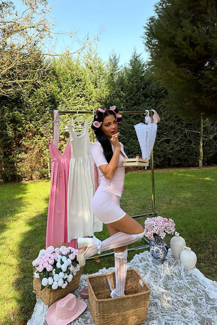 EYY Women Pink Striped Skirt Set - Camberley