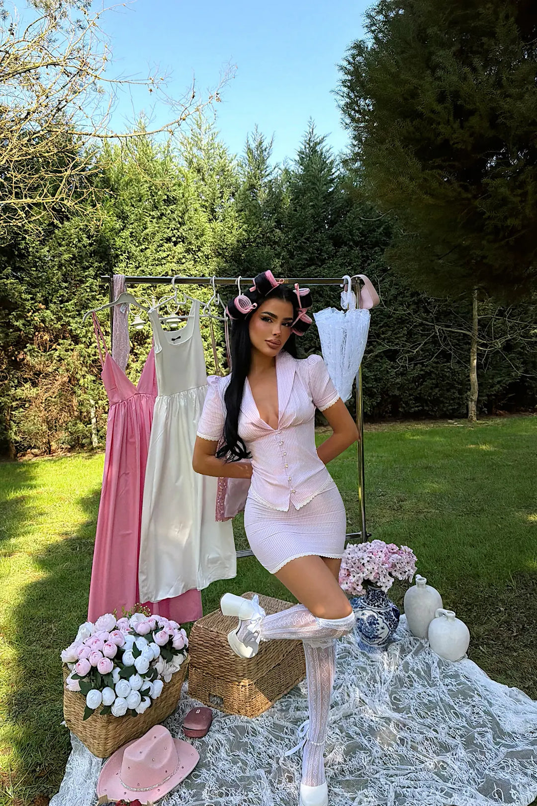 EYY Women Pink Striped Skirt Set - Camberley