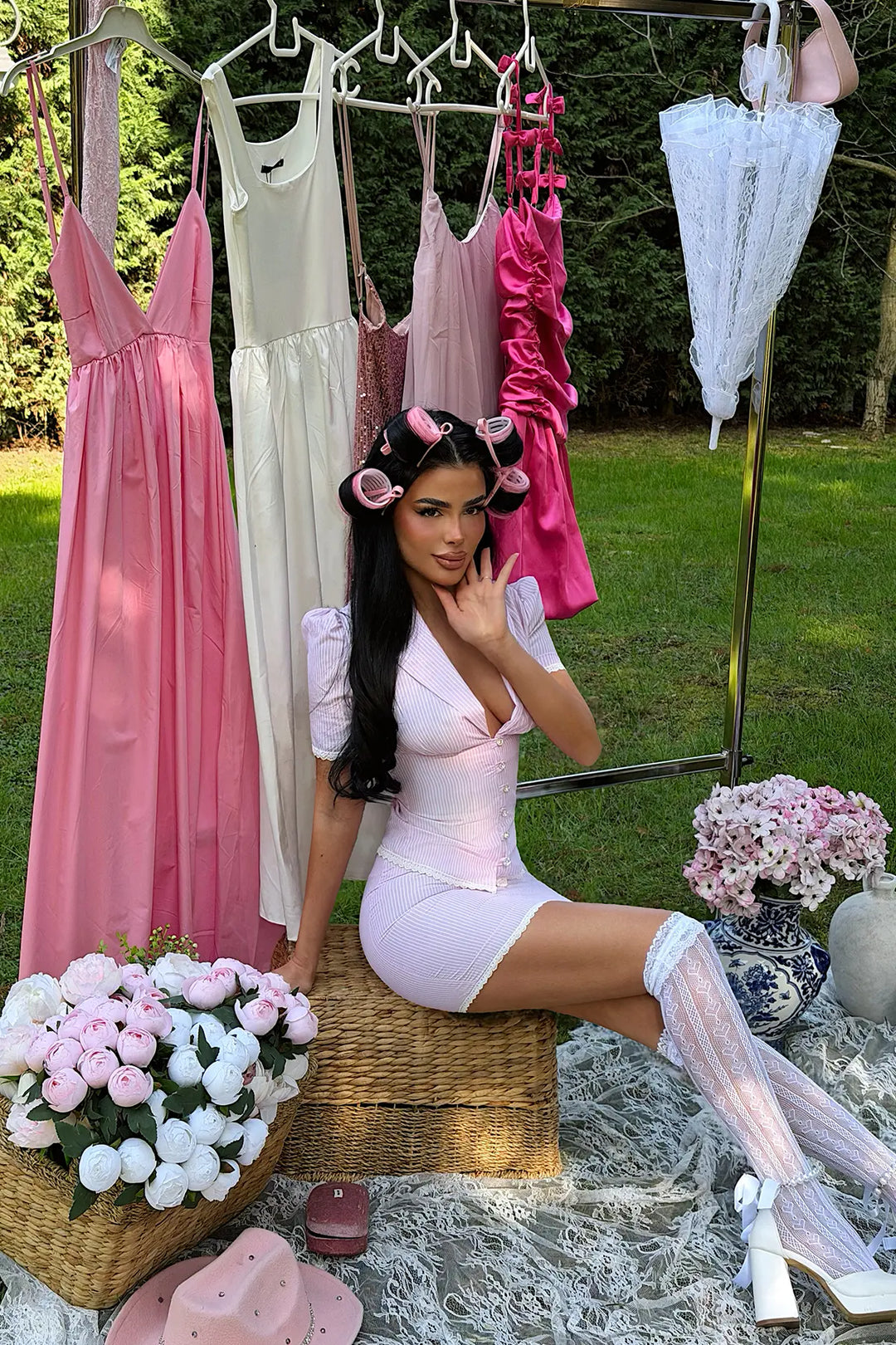 EYY Women Pink Striped Skirt Set - Camberley