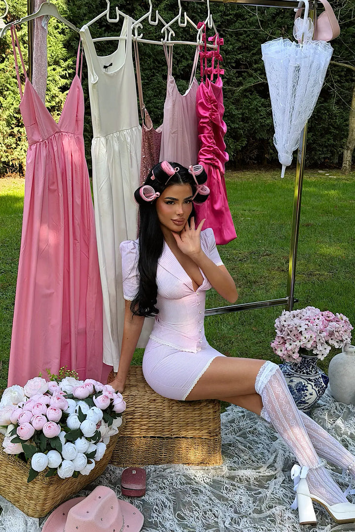 EYY Women Pink Striped Skirt Set - Camberley