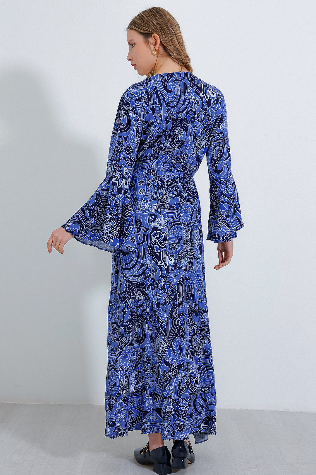 BGD Women Woman Saks V Neck Patterned Long Dress 2454 - Avondale