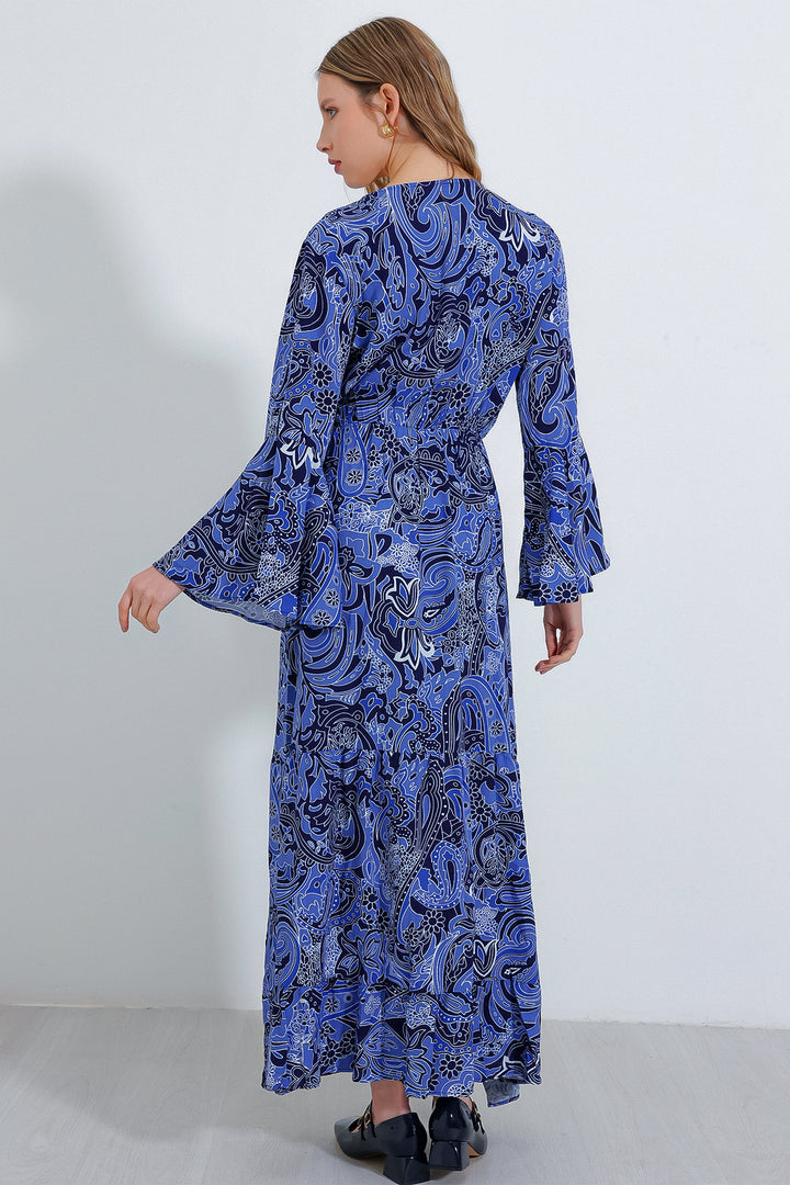 BGD Women Woman Saks V Neck Patterned Long Dress 2454 - Avondale