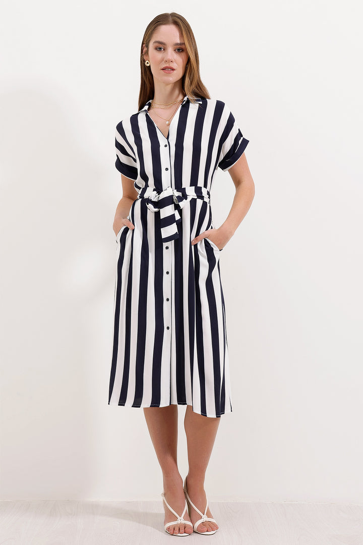 BGD Women Striped Shirt Dress - Navy Blue - Bornheim