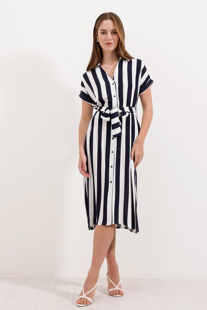 BGD Women Striped Shirt Dress - Navy Blue - Bornheim