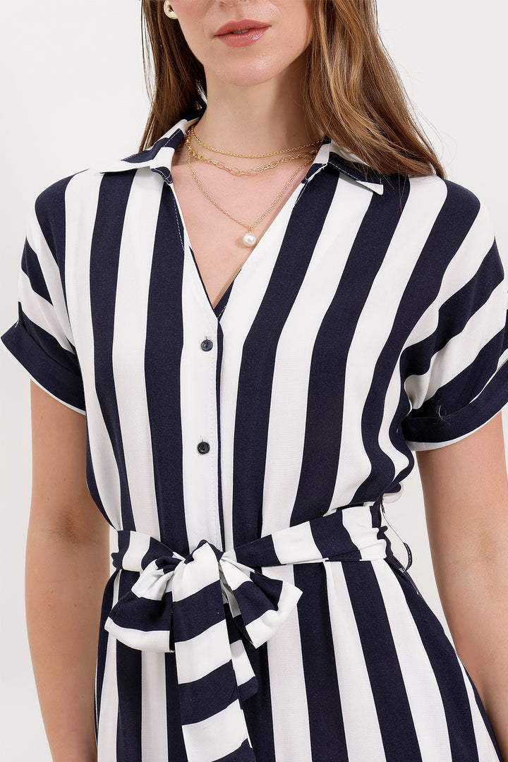 BGD Women Striped Shirt Dress - Navy Blue - Bornheim