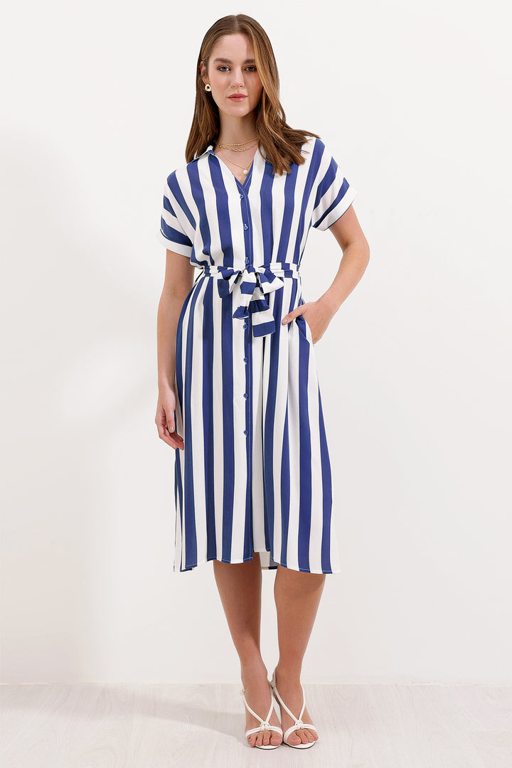 BGD Women Striped Shirt Dress - Blue - Avondale