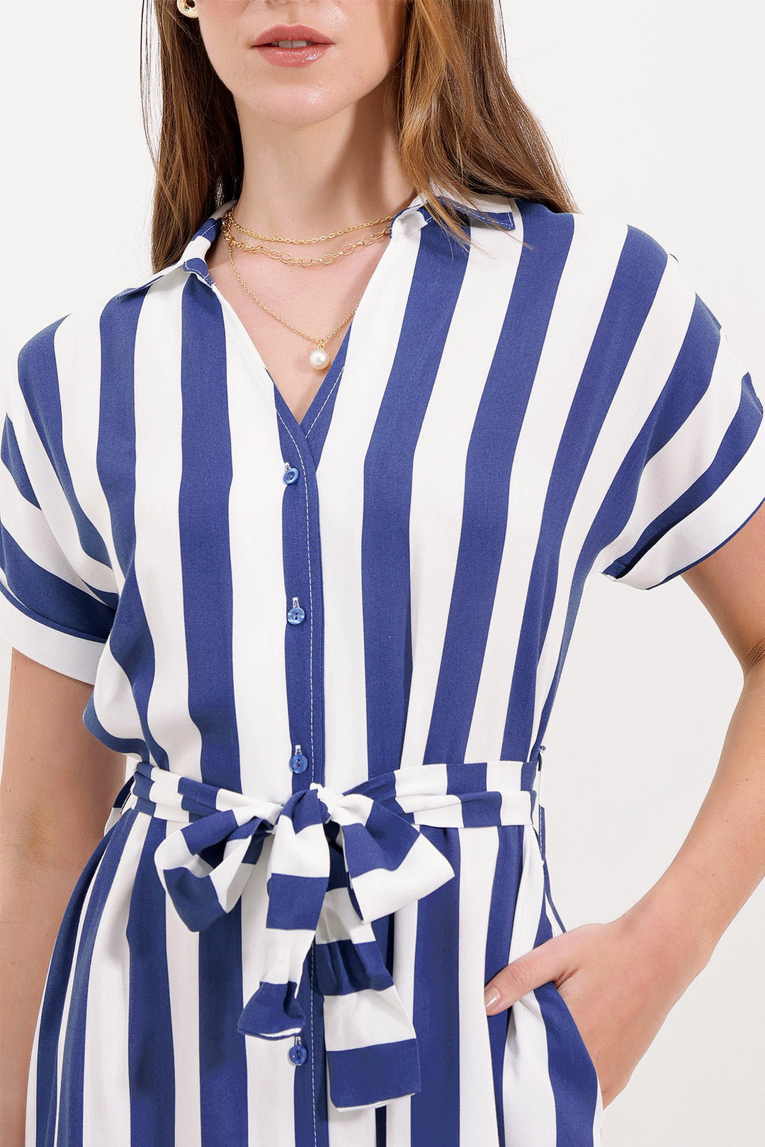 BGD Women Striped Shirt Dress - Blue - Avondale