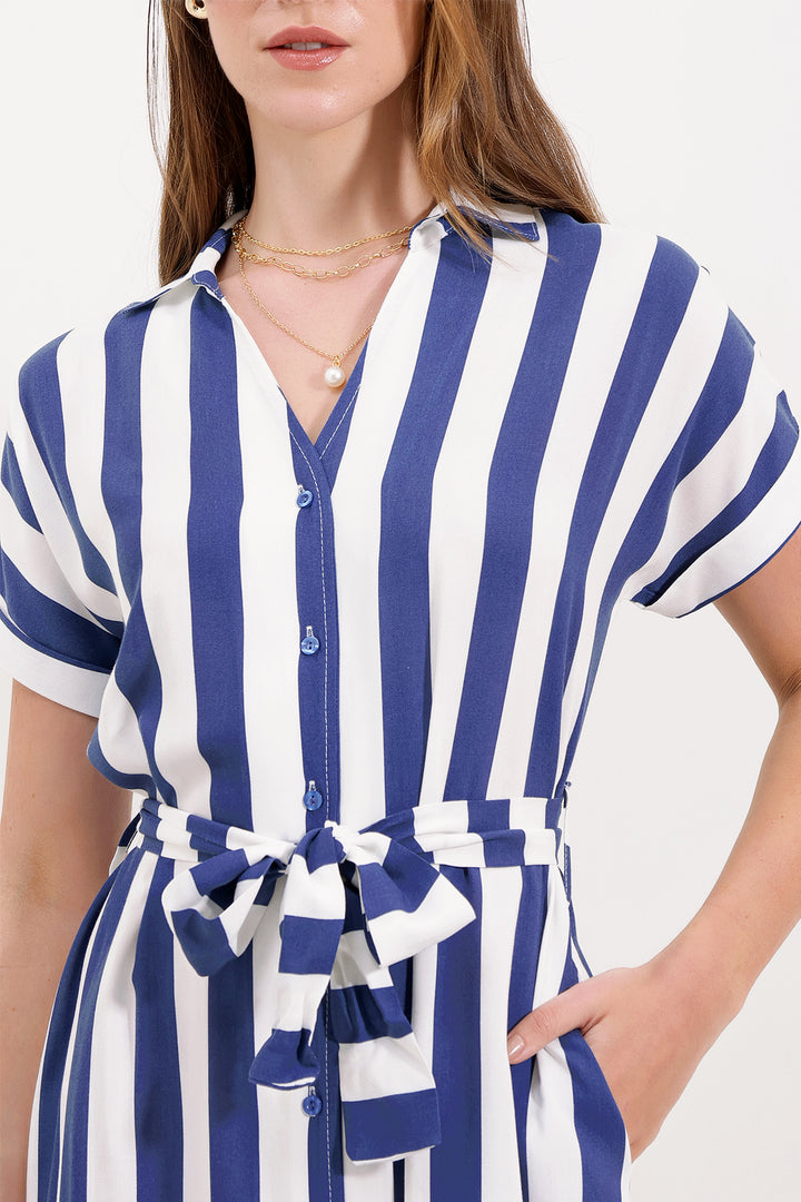 BGD Women Striped Shirt Dress - Blue - Avondale