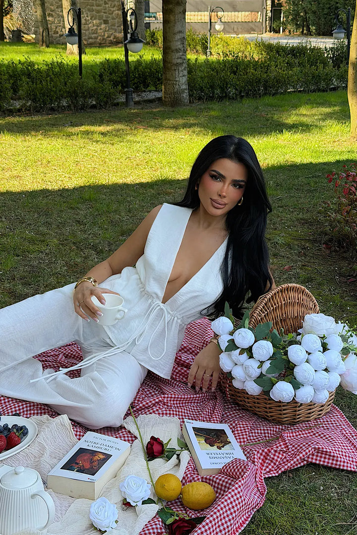 EYY Women White Vest and Pants Set - Cabo San Lucas