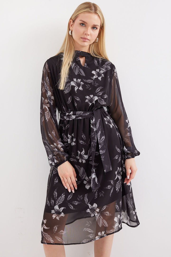 BGD Women Lined Patterned Tulle Dress - Black - Avondale