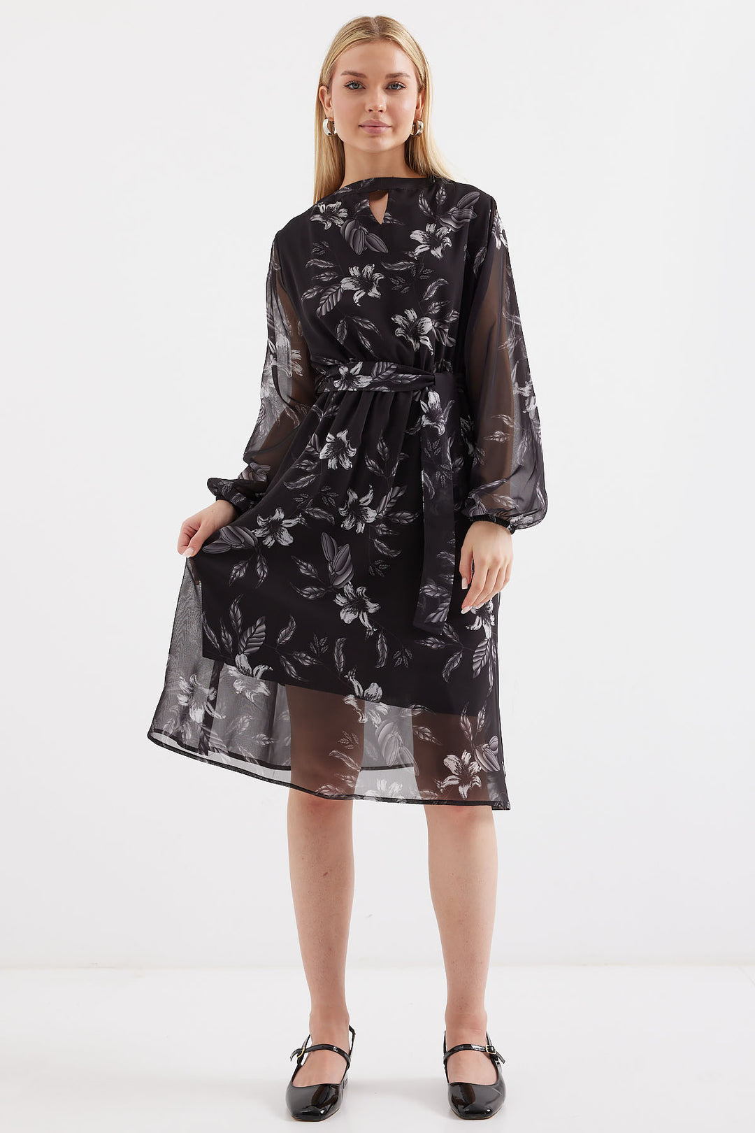BGD Women Lined Patterned Tulle Dress - Black - Avondale