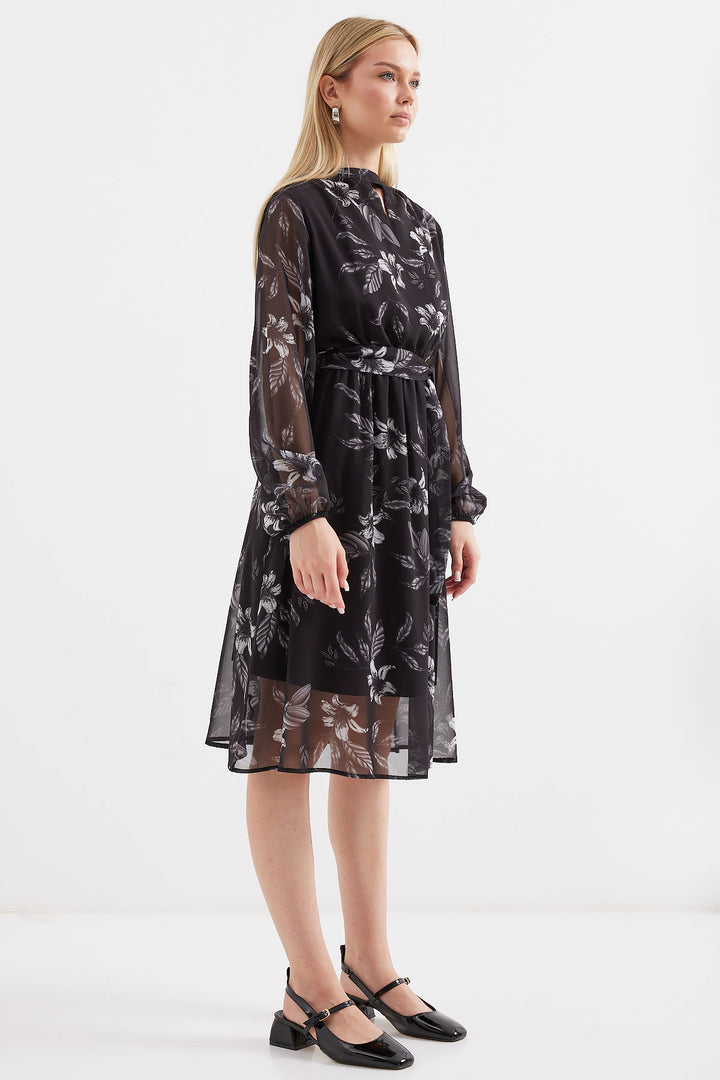 BGD Women Lined Patterned Tulle Dress - Black - Avondale